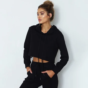 

New Women's Autumn Winter Long Sleeve Hoodie Jumper Pullover Casual Cropped Tops Hooded Sweatshirt Crop Top