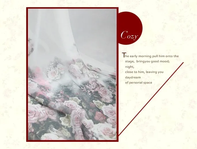 LANLINYING Новое поступление ретро наземное платье платья ткань белая роза цветочный принт шифон марля материал. D296