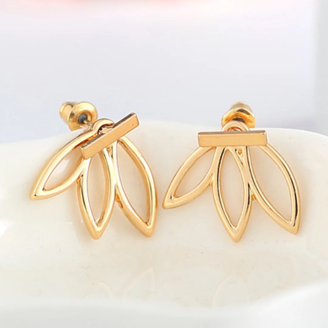 Shellhard Gold Silver Plated Earrings Ear Jacket Vintage Hollow Flower Lotus Earring Brincos Femme Bijoux For Women Jewelry