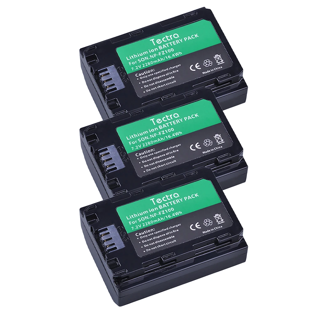 

Tectra 3pcs 2280mAh NP FZ100 NP-FZ100 NPFZ100 camera battery for Sony ILCE-9, BC-QZ1, a7r3, A7RIII, ILCE-7RM3, A9R, 7RM3