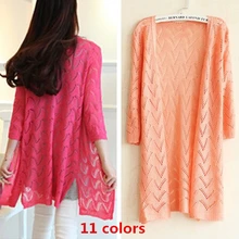 Женские свободные вязаные свитера на весну и лето, Женский ажурный кардиган, предотвращающий нагревание, воздухопроницаемая одежда