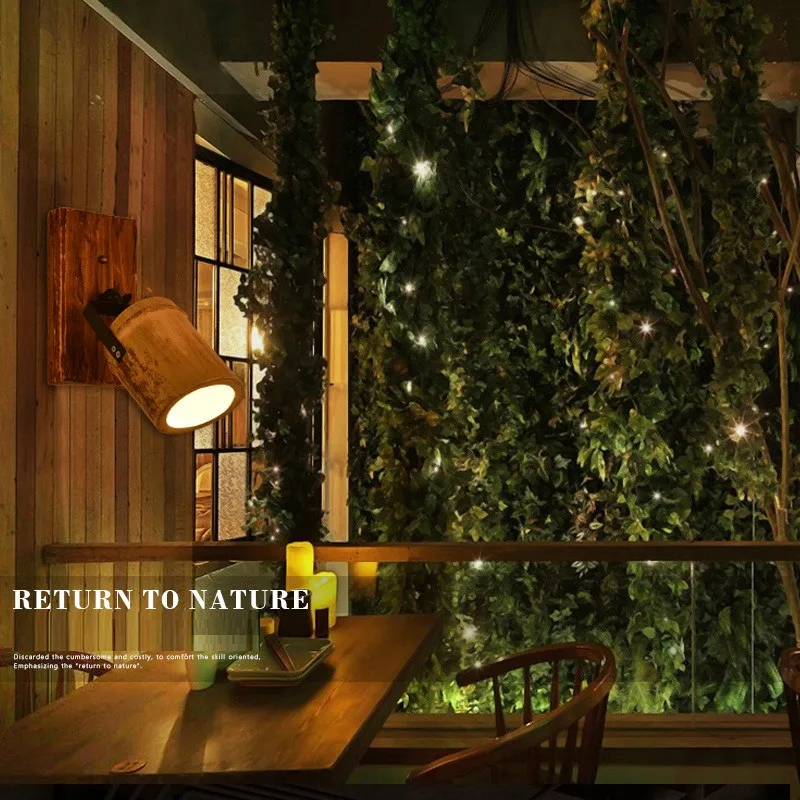 American Loft Sconce Wall Light Industrial Vintage LED Wall Lamp Wood Bamboo Can Adjusted Antique Lamps Home Decor Lighting