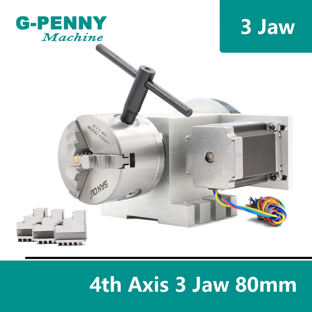 

3 Jaw 80mm chuck CNC 4th Axis CNC dividing head/Rotation 6:1 A axis for Mini CNC router/engraver woodworking engraving machine