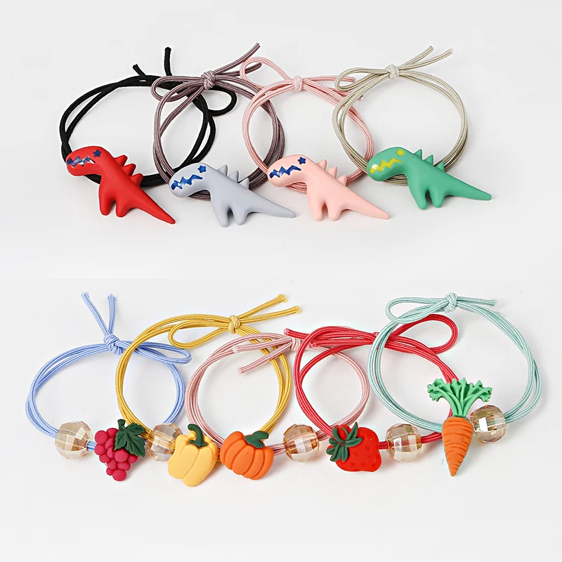 

Fashion Elastic Rubber Bands Cute Candy Color Resin Small Dinosaur Cartoon Fruit Hair Tie Hair Rope for Girls Hair Accessories