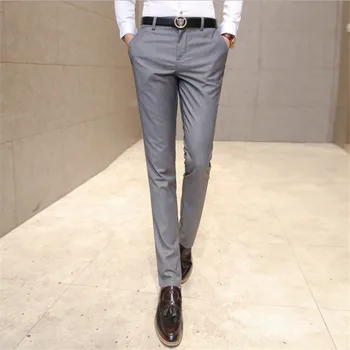 

Male high-end leisure thin leg pants Men's clothing Formal suit trousers Male high-grade pure color slim Fit business Suit pants