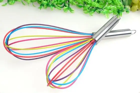 Kitchen Egg Frother Milk Beater Blender Colorful Silicone Balloon Wire Stainless Steel Whisk Kitchen Utensils lin3818