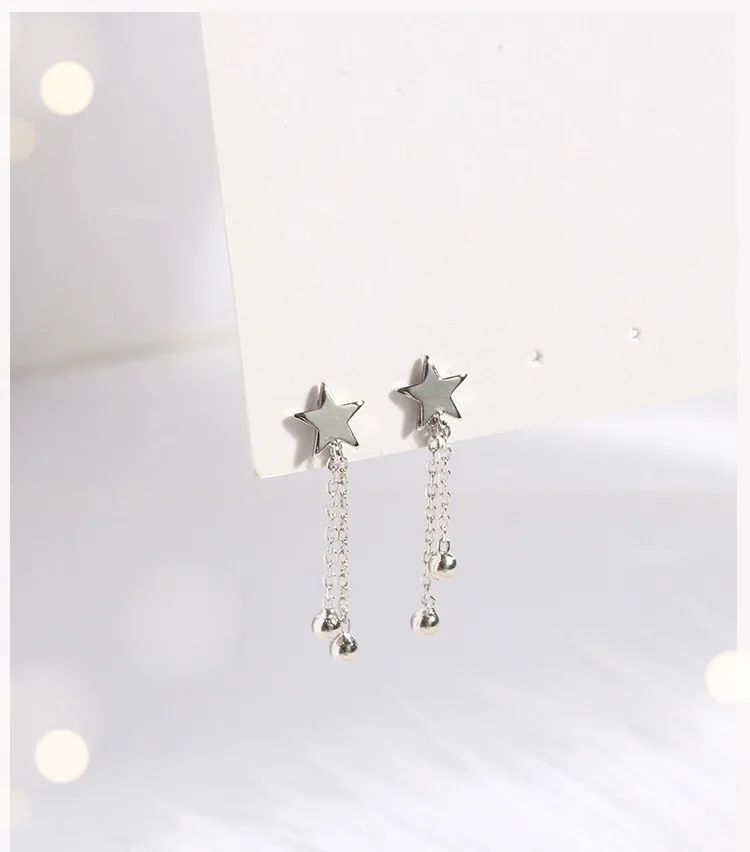 S925 стерлингового серебра серьги творческая личность звезды бусины серьги-гвоздики сережки на цепочке, милая девушка серебряные серьги ювелирные изделия