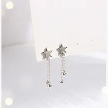 S925 стерлингового серебра серьги творческая личность звезды бусины серьги-гвоздики сережки на цепочке, милая девушка серебряные серьги ювелирные изделия
