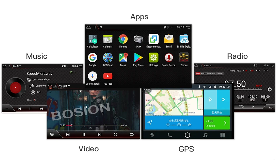 Excellent Bosion Android 9.0 Octa Core 10.1 inch Double 2 din Car GPS DVD Player with BT WIFI DAB+ radio Stereo 2din Car Radio Multimedia 3
