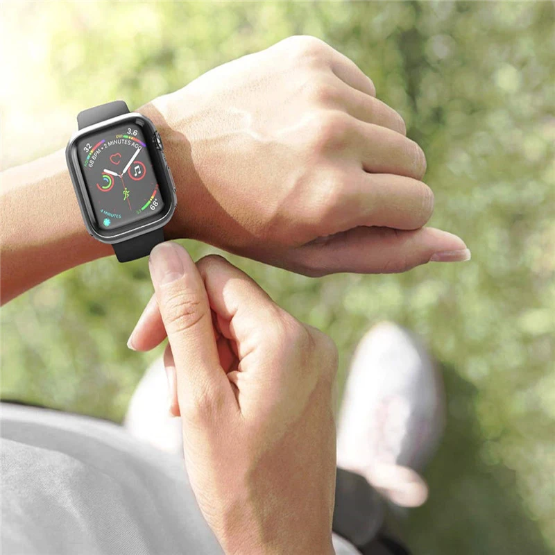  SHELKEE Full Protect Clear Soft TPU Cover for Apple Watch Case 44mm 40mm, iWatch Series 4 Watch case Shell Band