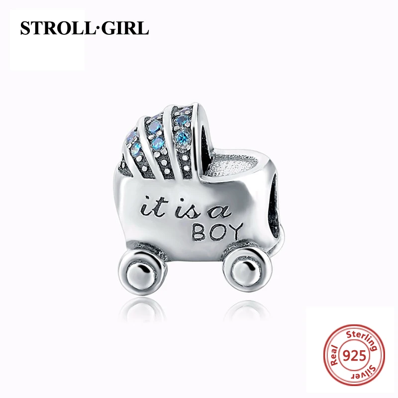 StrollGirl diy beads Baby boy and girl carriage charms collection sivler color 925 fit authentic bracelet jewelry making gifts