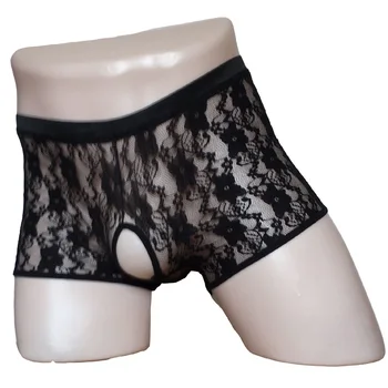 

Men Sexy Tight Fit Floral Lace Open Crotch Pouch Boxer Brief Erotic Fetish Pole Dance Sissy Thong Underwear Lingerie Outfit