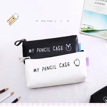 

Cartoon My Pencil Case Bear Classical Black White Waterproof Pu Leather School Stationery Pen Travel Cosmetic Bag Pencil Bags