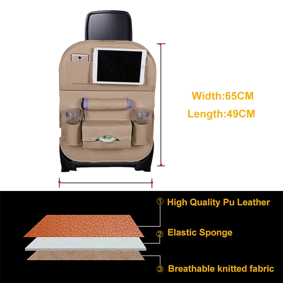 Car Organizer Bag Seat Back Storage Stowing Tidying With Hanging Table Pocket Protector Travel PU Leather Kids Drink Accessories