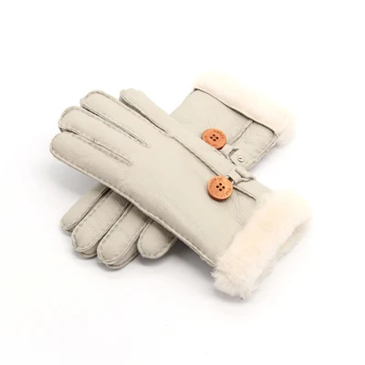 Зимние женские перчатки из натуральной кожи, шерстяные женские перчатки из овечьей кожи, зимние теплые утолщенные перчатки черного цвета - Цвет: milk white