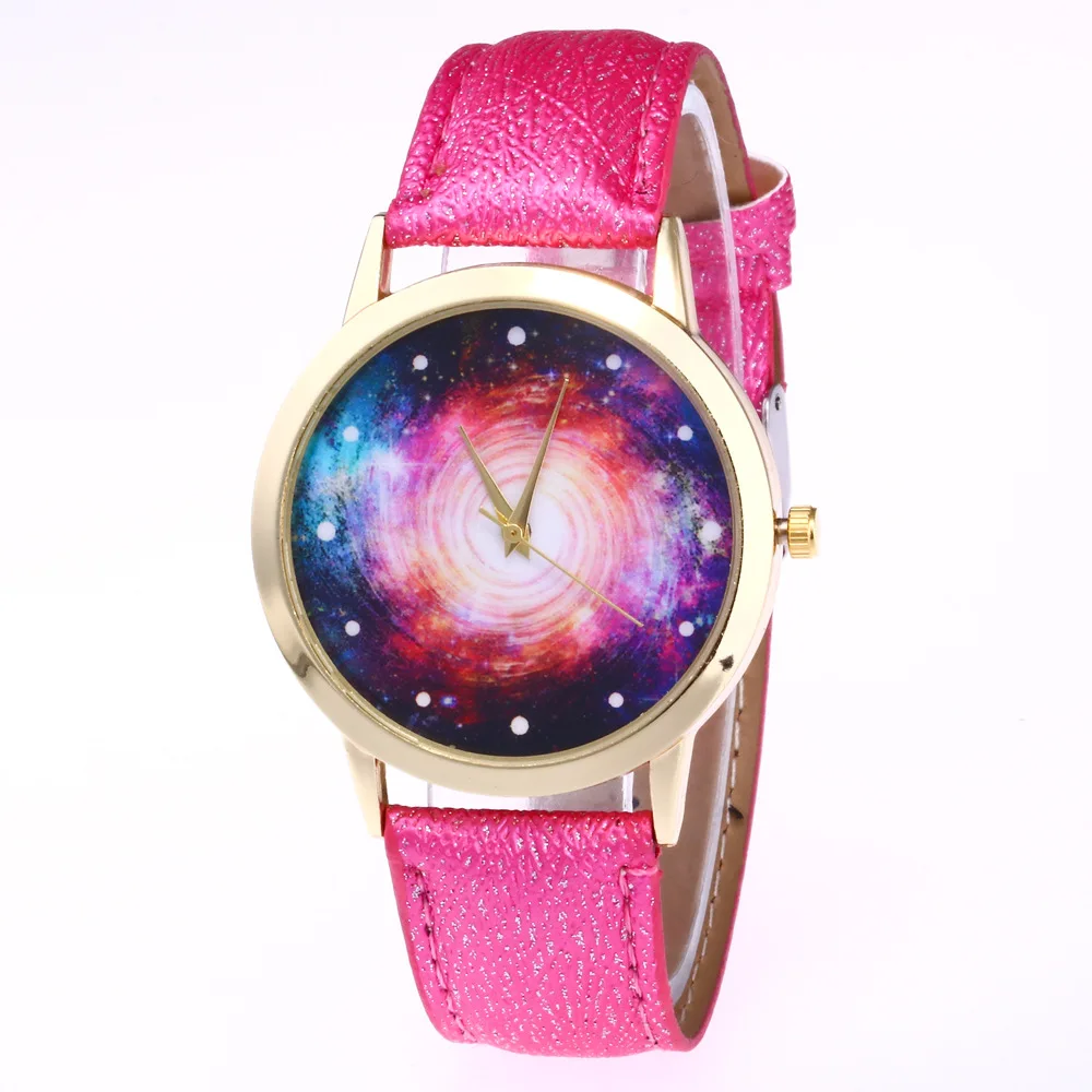 Модные Повседневное Для женщин кварцевые наручные часы кожаный Женские часы-браслеты любовника часы Reloj Mujer Вселенной vorte креативный
