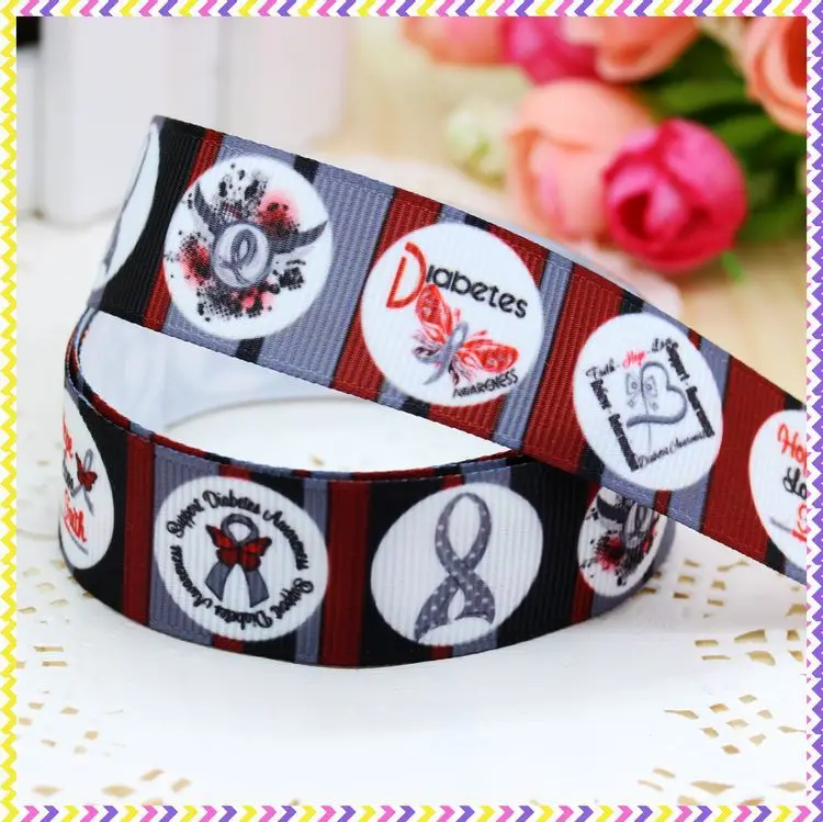 

7/8'' Free shipping diabetes awareness printed grosgrain ribbon headwear hair bow diy party decoration wholesale OEM 22mm B610