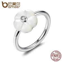 Bamoer 925 blanco luminoso flor de flores, madre-de-perla y Claro CZ Anillos de Dedo de La Joyería Femenina Anillo PA7191
