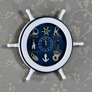 

Mediterranean Wooden Helmsman Wall Clock Household Fashionable Adornment Wall Hanging Ornament Creative Home Decoration