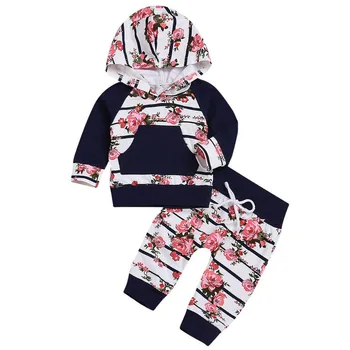 

Newborn Baby Girl Clothes Long Sleeve Hoodie Sweatshirt Top +Kangero Pocket +Floral Pant Outfits Set