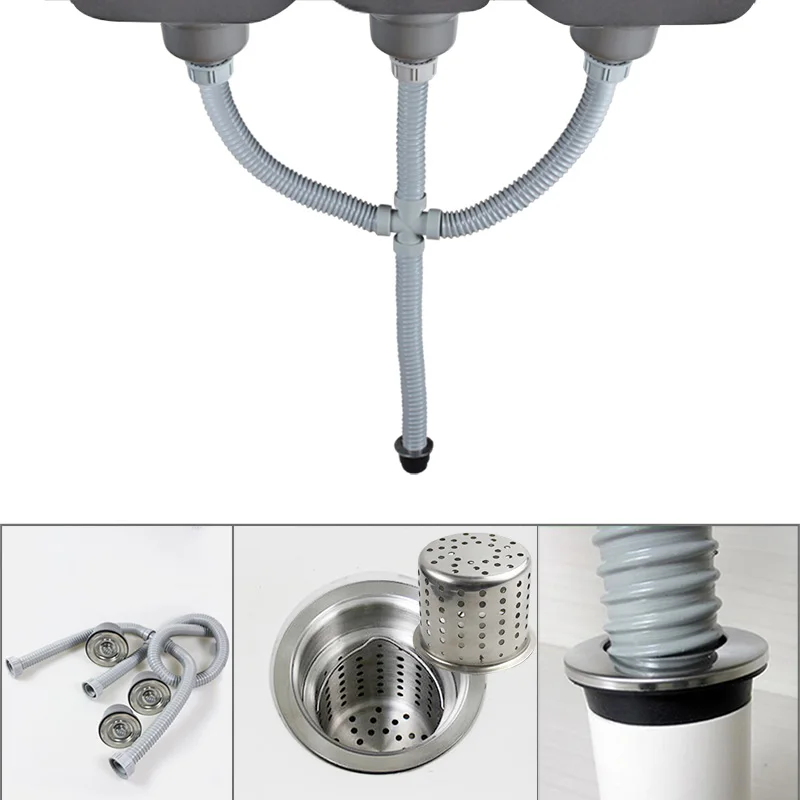  Talea 110mm/114mm Triple Sink strainer wast pipe kit finish filter with drain pipe set Kitchen sink - 32932747592