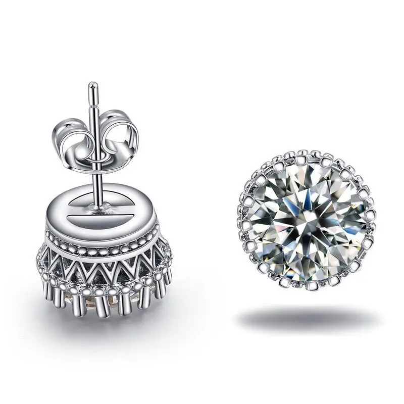 

MxGxFam Crown White CZ Stud Earrings for Beauty Women Daily Dress Single AAA+ Cubic Zircon 8mm Fashion Jewelry White Gold Color