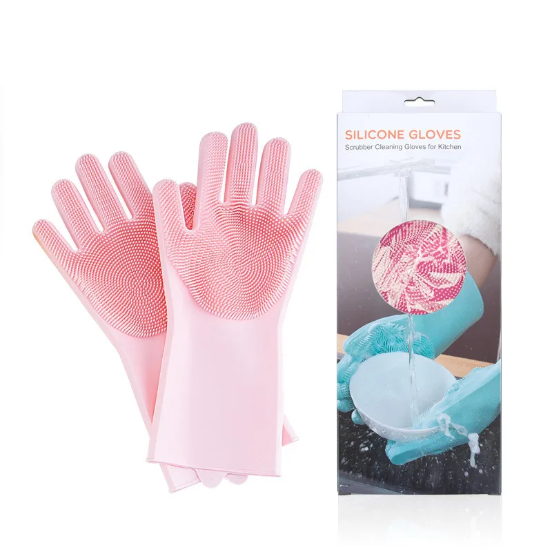 1 Pair Magic Silicone Dishwashing Scrubber Dish Washing Sponge Gloves Guantes Lavar Platos Kitchen Accessories Cleaning