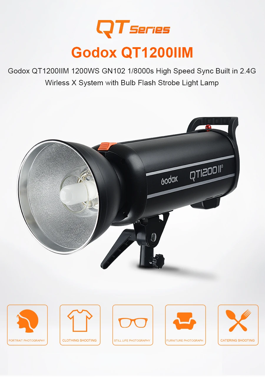 Godox QT1200II QT1200IIM 1200WS GN102 1/8000 s Высокоскоростная синхронизация Встроенный 2,4 г безпроволочная X система с лампочкой проблесковый маячок