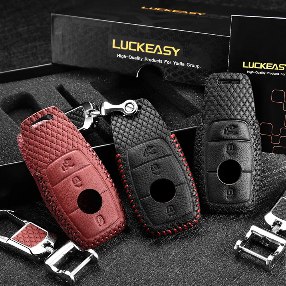 For Mercedes Benz 2016 2017 E Class Leather Car Key Fob Skin Protector Cover Case Holder Remote