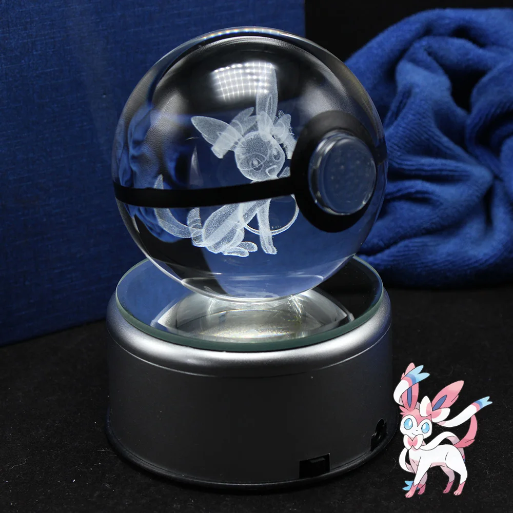 

Amazing New design 3D Crystal Pokemon Trainer Pokeball With Syleon Action Figures Pokemon Ball