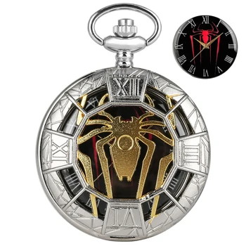 

Spider Quartz Pocket Watch Display Hollow Vintage Pendant Clock with Silver Necklace Chain for Men Women reloj de bolsillo