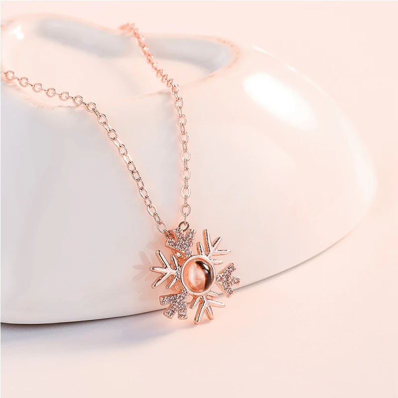 

2019 hot sale one hundred languages I love you ladies necklace Valentine's Day jewelry snowflake zircon pendant girl jewelry