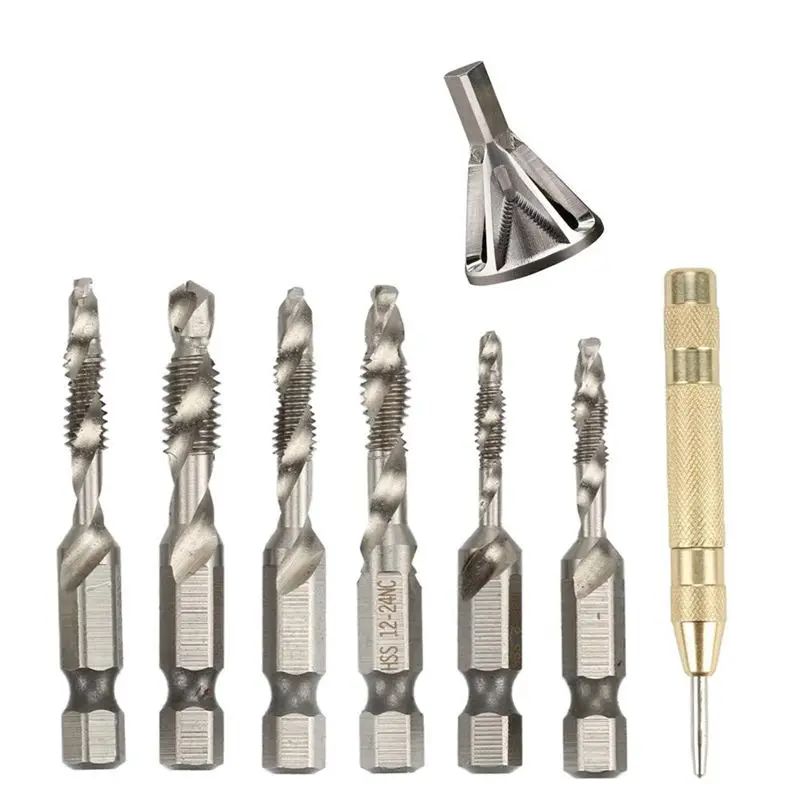 Deburring External Chamfer Tool, 6Pcs Combination Drill And Tap Bit Set 6-32Nc 8-32 Nc 10-32 Nc 10-24 Nc 12-24 Nc 1/4-20 Nc,5