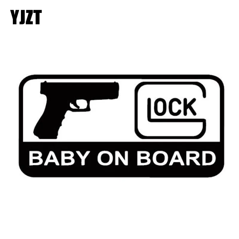 YJZT 15.7CM*7.9CM GLOCK BABY ON BOARD Character Decoration Of Automotive Vinyl Sticker Decals Black/Silver C10-00156