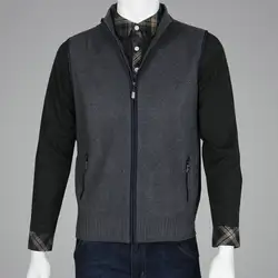 2018 брендовые модный свитер Для мужчин кардиган жилеты шерсть жилет вязаный Для мужчин s Кардиганы без рукавов добавить бархат Размеры XXXL