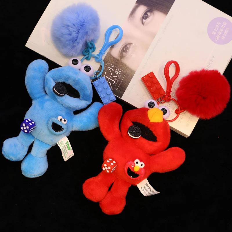 

Cute Sesame Street Elmo Cookie Monster Soft Plush Keychain Plush Toy Cartoon Doll Pendant Stuffed Key Chain Bag Decoration Gift