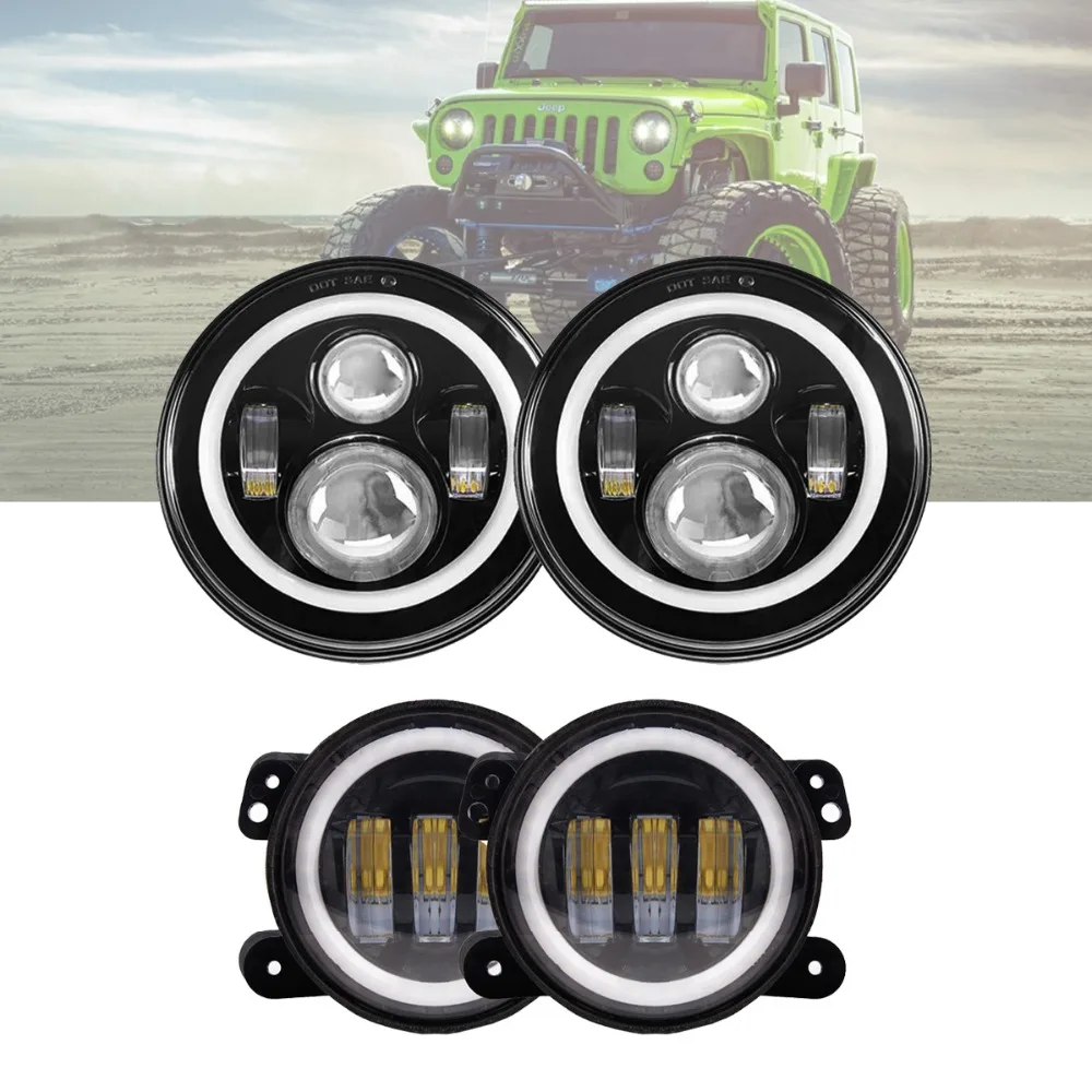 

7 INCH 60W LED HEADLIGHT HI/LO BEAM DAYTIME DRIVING LAMP DRL + 30W FOG TURN SIGNAL LIGHT KIT FOR JEEP WRANGLER JK TJ 2007-2017
