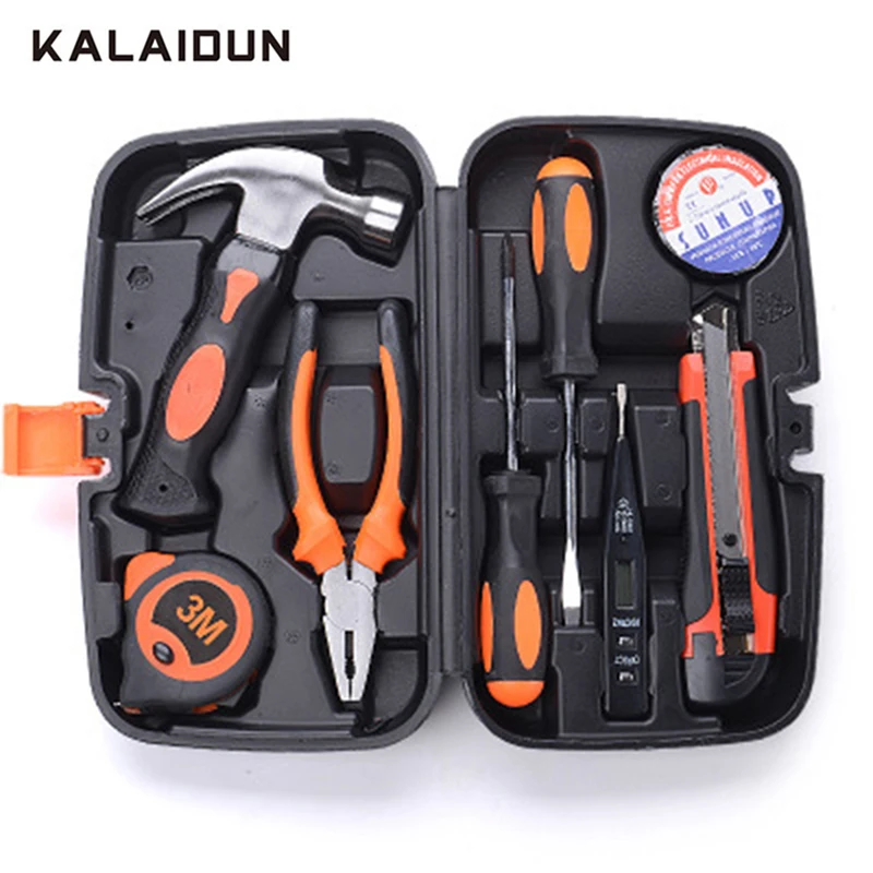 

KALAIDUN 9PCS Hand Tool Set General Household Hand Plastic Storage Case Repair Simple Hardware Multifunctional Combination Kit
