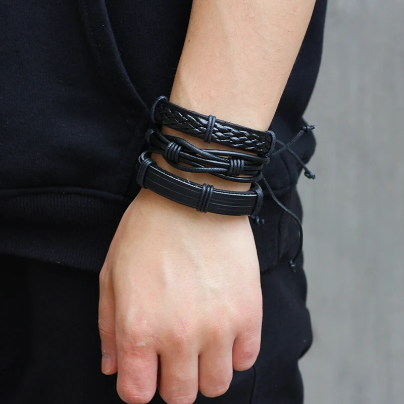 Aliexpress Mjartoria 1set 6pcs Black Leather Bracelet Men Aliexpress Mjartoria 1set 6pcs Black Leather Bracelet Men Multilayer Braid Bracelets Bangles Punk Wrap Casual Jewelry From
