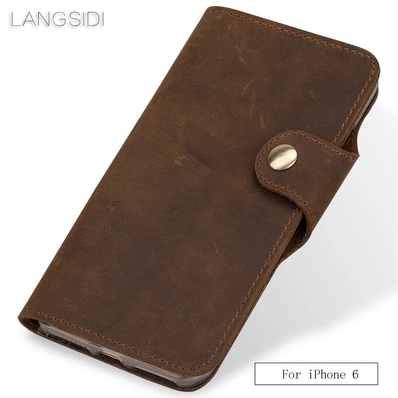

wangcangli Genuine Leather phone case leather retro flip phone case For iPhone 6 handmade mobile phone case