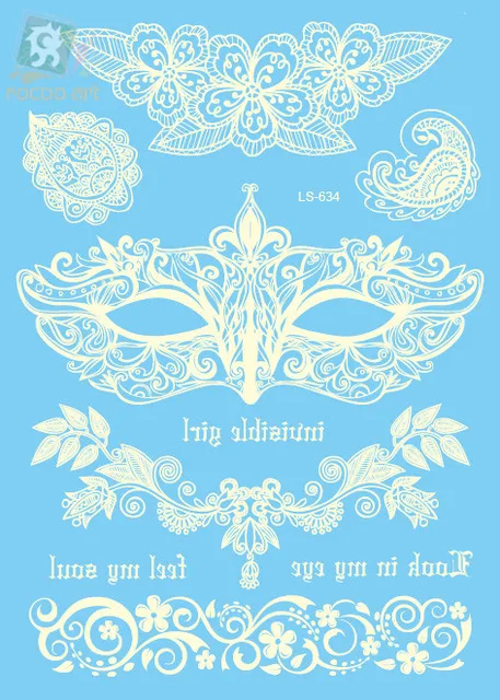 LS634e/ Temporary White Mandala Flower Tattoo For Woman Girl Henna Tattoo Costume Party Halloween Party Tattoo Face Mask LS634e/ Temporary White Mandala Flower Tattoo For Woman Girl Henna Tattoo Costume Party Halloween Party Tattoo Face Mask