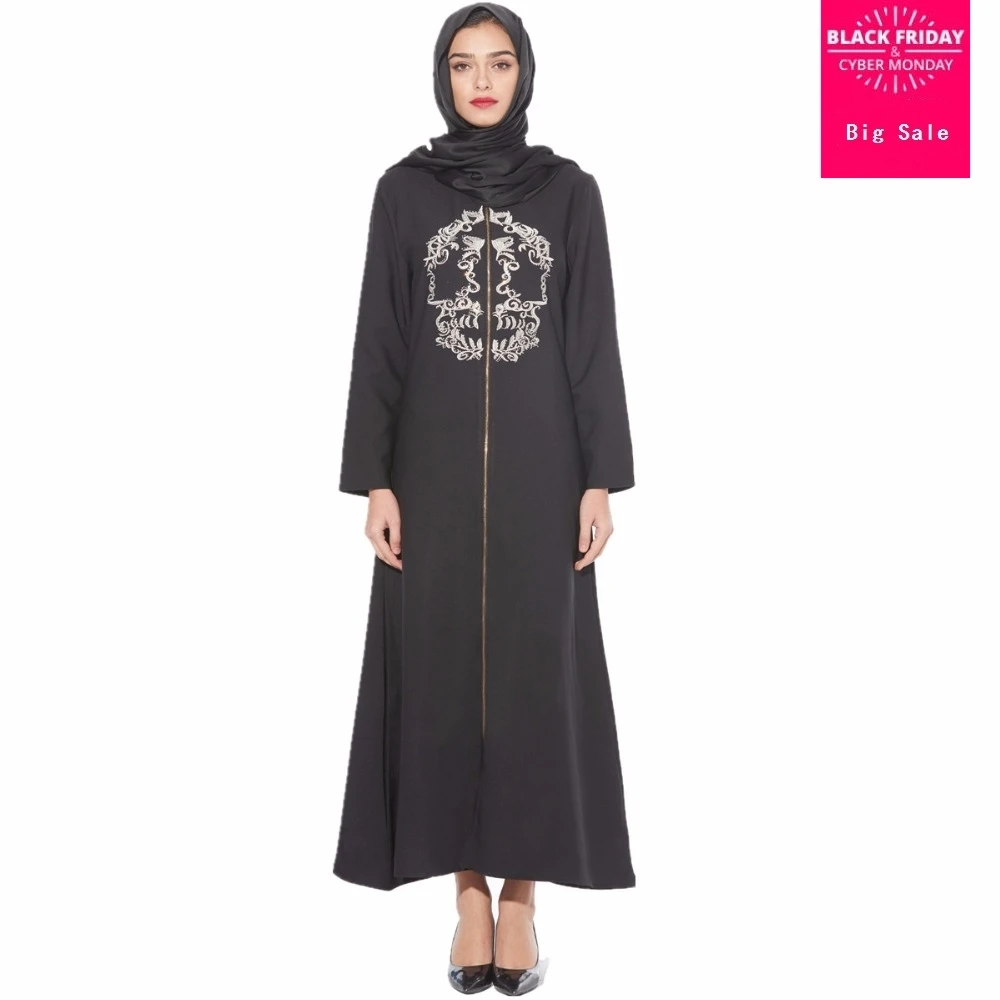 Elegant adult Muslim Abaya Turkish Singapore embroidery zipper abaya