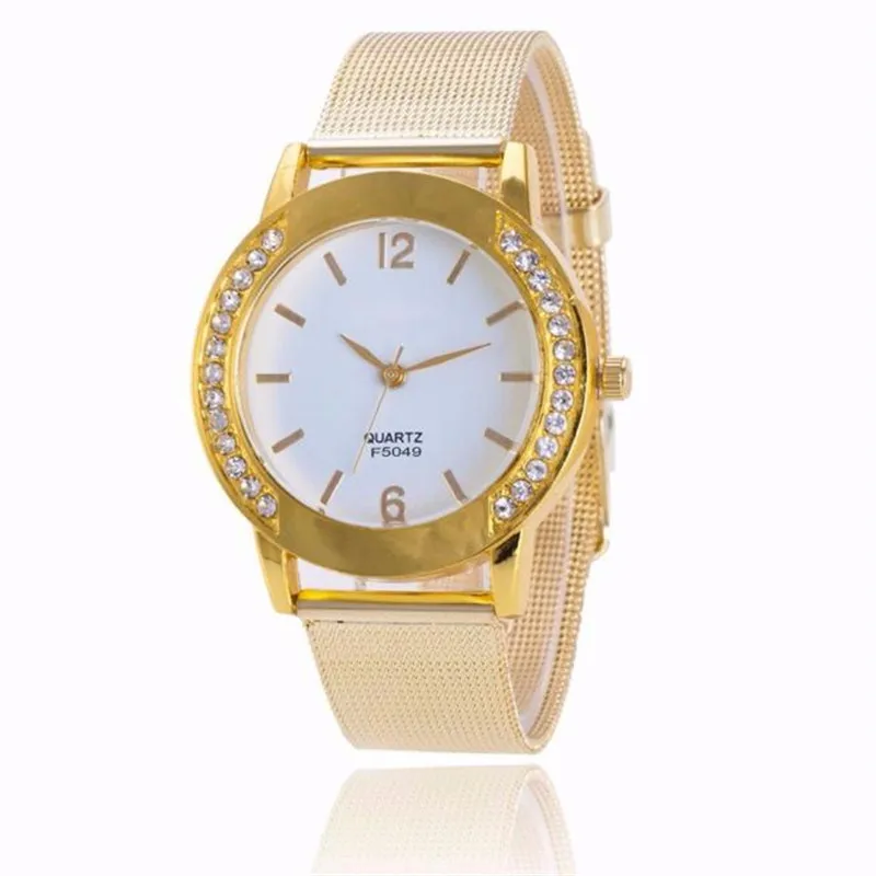 Изысканные Аналоговые кварцевые наручные часы модные женские Кристальные золотые стразы из нержавеющей стали наручные часы с ремешком-сеткой подарок часы Relogio# S