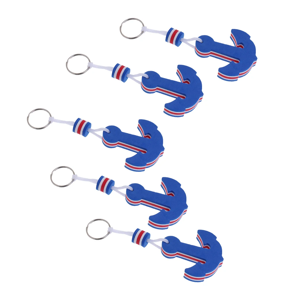 5pcs Blue Sailing Anchor Floating Key Chain Boat Float Marine Key Ring Holder Yachting Boating Dinghy Water Sports Accessories