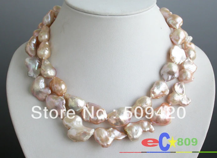 

~~ Free Shipping2row 17inch 32mm baroque pink KESHI REBORN PEARL NECKLACE