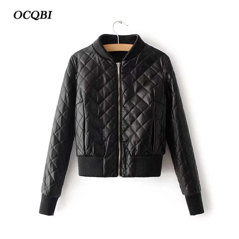 

2018 Women Spring Bomber Jacket PU Plus Size Outerwear Motorcycle Leather Yellow Crop Parkas