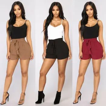 

New Summer Stylish Short Pants Loose Shorts Bandage Casual Beach High Waist Short Trousers S-XXL