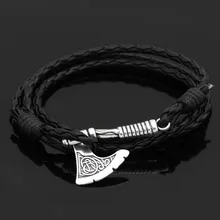 Скандинавский Викинг, кожаный браслет, Викинг, жемчуг, голова ворона, серебряный браслет, Викинг, ювелирные изделия для мужчин, модные подарки