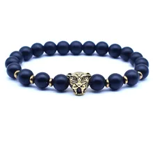 Модные для мужчин Jewelry Подвеска с головой тигра браслет черный камень мм 8 мм из бисера с Spacer бисера браслеты Hombre