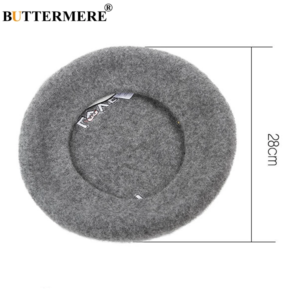 BUTTERMERE Wool Felt Beret Caps For Women Gray Embroidered Painters Cap Ladies Fashion Love French Female Winter Artist Hats